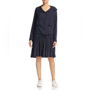 DKNY Pure Hooded Pinstripe Dropped Waist Dress - Navy - S